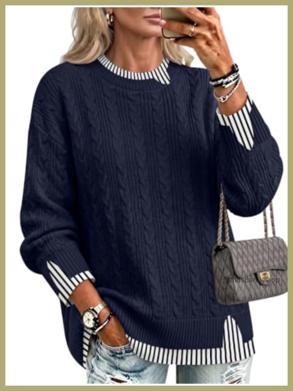 Oversized Cable Knit Pullover Sweater Women Cozy Winter Crew Neck Long Sleeve